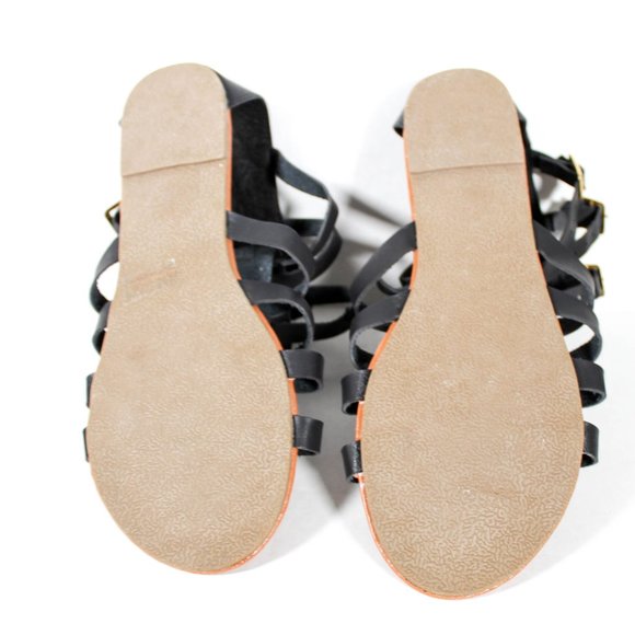 NWT Rue 21 Black Faux Leather High Ankle Strappy Gladiator Sandal Gold Buckles - Picture 7 of 7